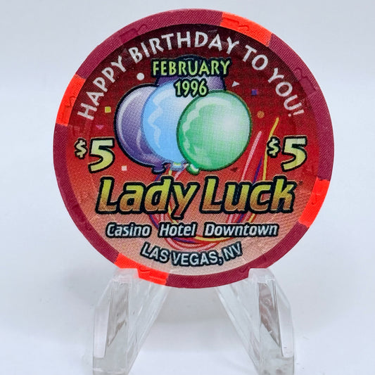 Lady Luck Las Vegas Nevada 1996 'Happy Birthday to You' LE $5 Casino Chip N8665