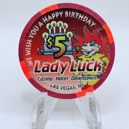 Lady Luck Las Vegas Nevada 1996 'Happy Birthday to You' LE $5 Casino Chip N8665