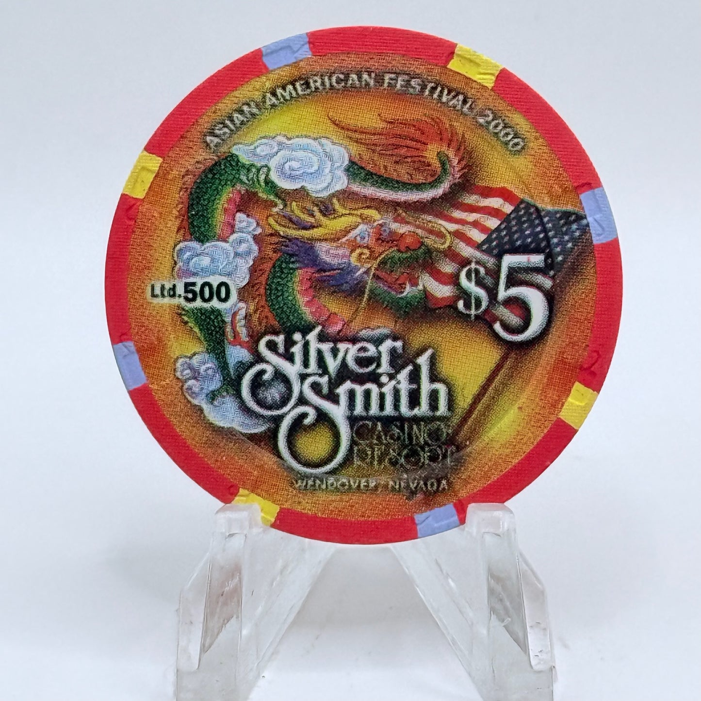 Silver Smith Wendover Nevada 2000 'Asian American Festival' LE $5 Casino Chip V7346
