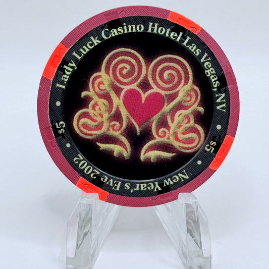 Lady Luck Las Vegas Nevada 2002 'Happy New Year' LE $5 Casino Chip V9125