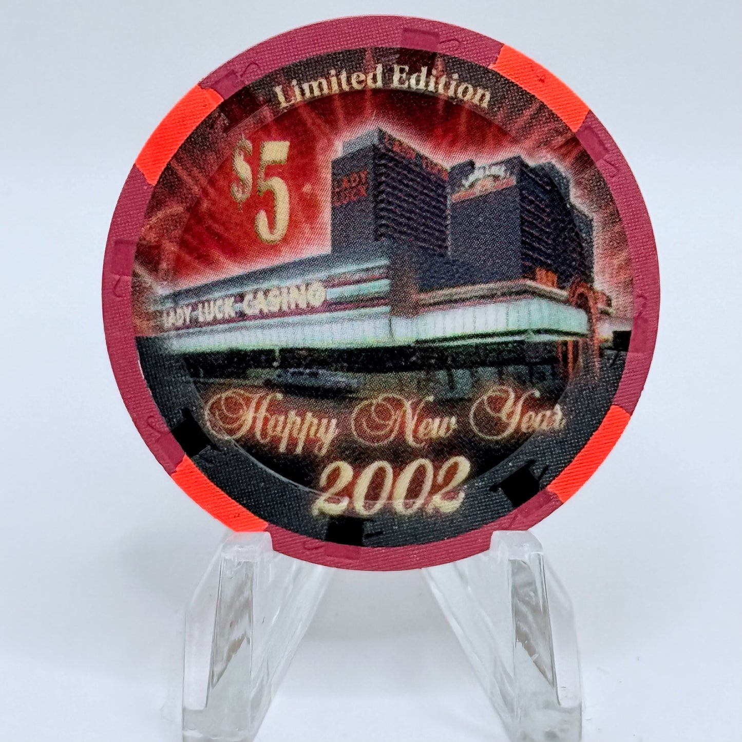 Lady Luck Las Vegas Nevada 2002 'Happy New Year' LE $5 Casino Chip V9125