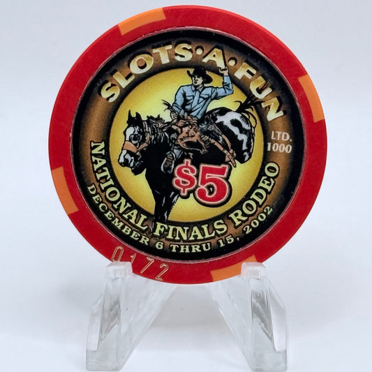 Slots-A-Fun Las Vegas Nevada 2002 'Nationla Finals Rodeo' LE $5 Casino Chip E2569
