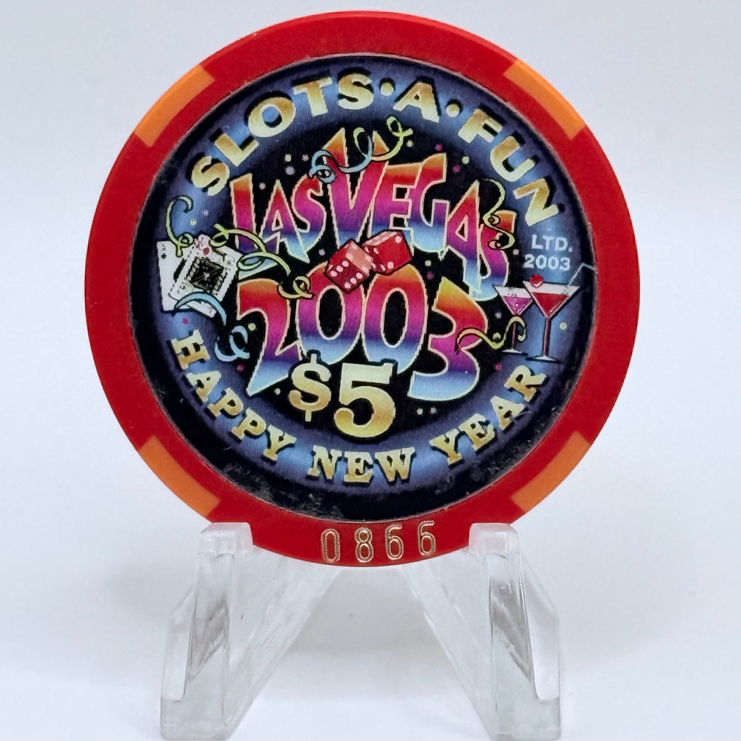 Slots-A-Fun Las Vegas Nevada 2003 'Happy New Year' LE $5 Casino Chip
