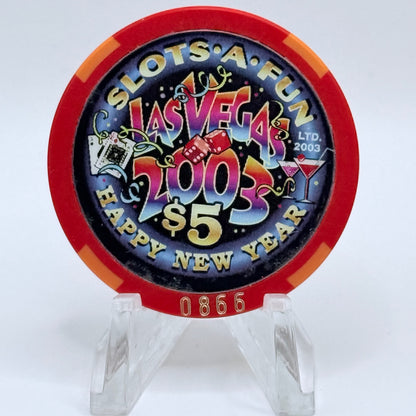 Slots-A-Fun Las Vegas Nevada 2003 'Happy New Year' LE $5 Casino Chip
