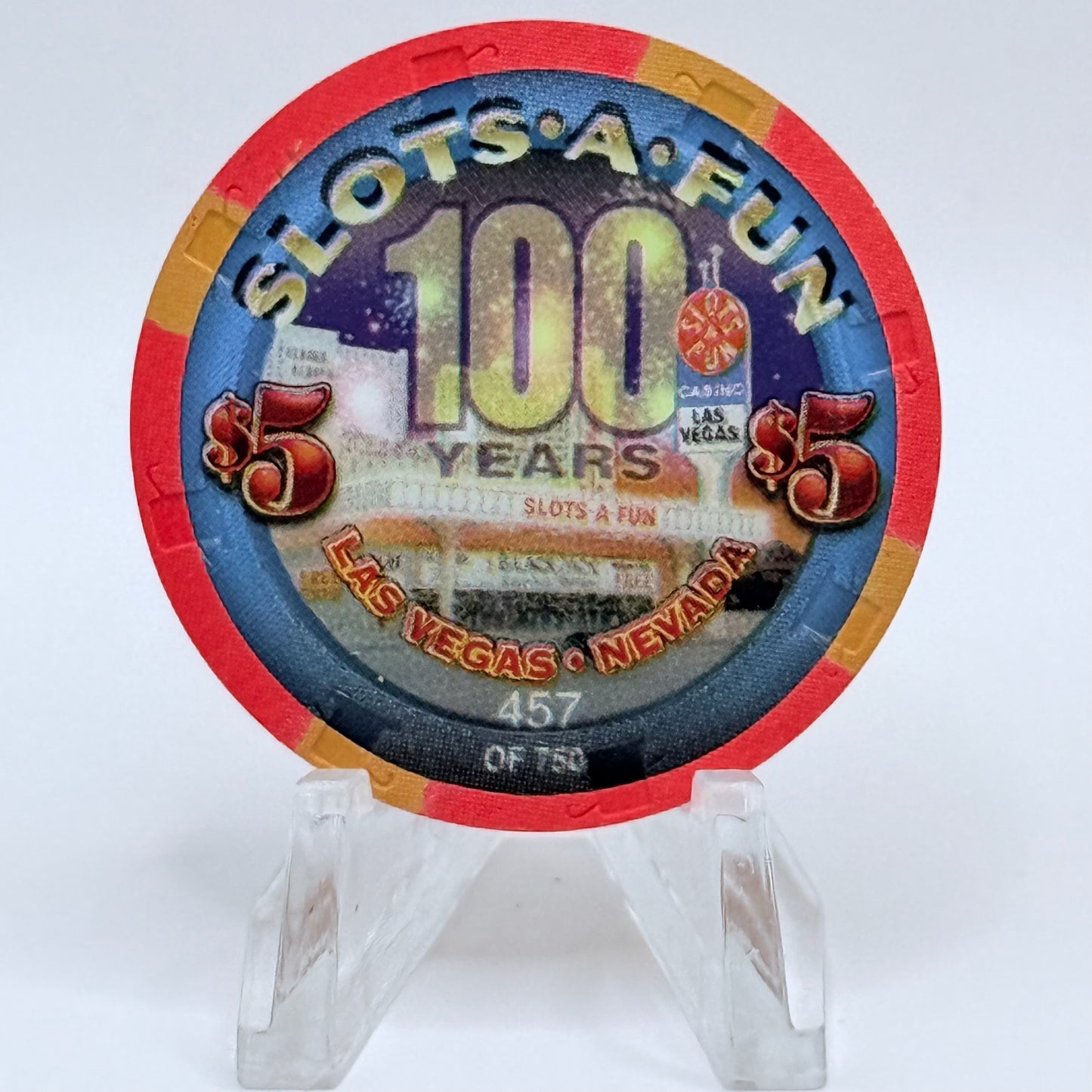 Slots-A-Fun Las Vegas Nevada 2005 'Las Vegas Centennial' LE $5 Casino Chip E4453