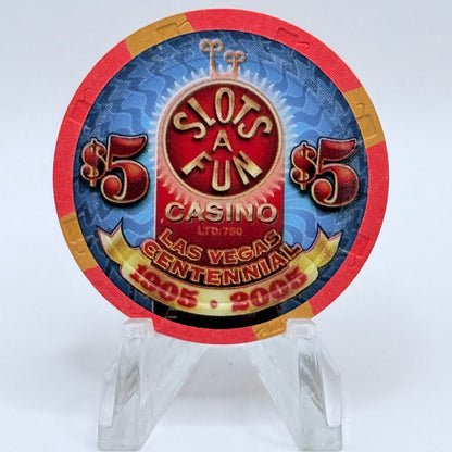 Slots-A-Fun Las Vegas Nevada 2005 'Las Vegas Centennial' LE $5 Casino Chip E4453
