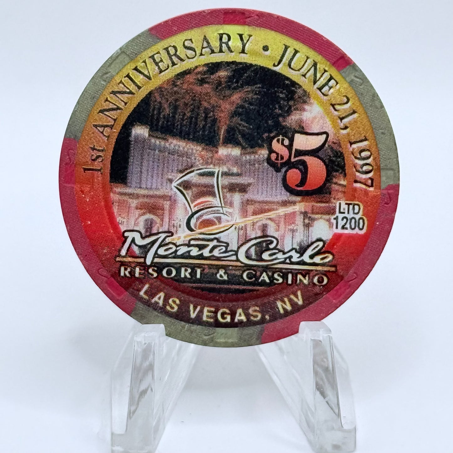 Monte Carlo Resort & Casino Las Vegas Nevada 1997 '1st Anniversary'k LE $5 Casino Chip V1155