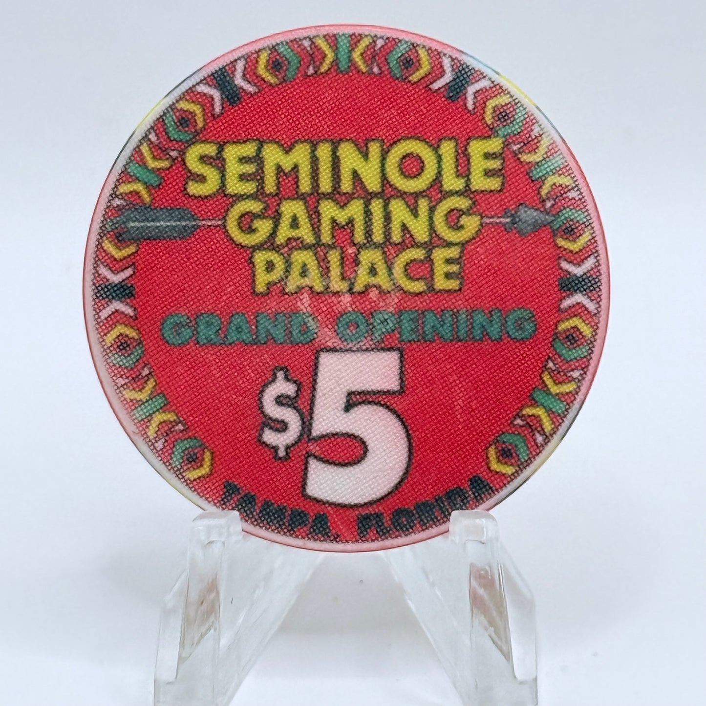 Seminole Gaming Palace Tampa Florida 1992 'Grand Opening' LE $5 Casino Chip