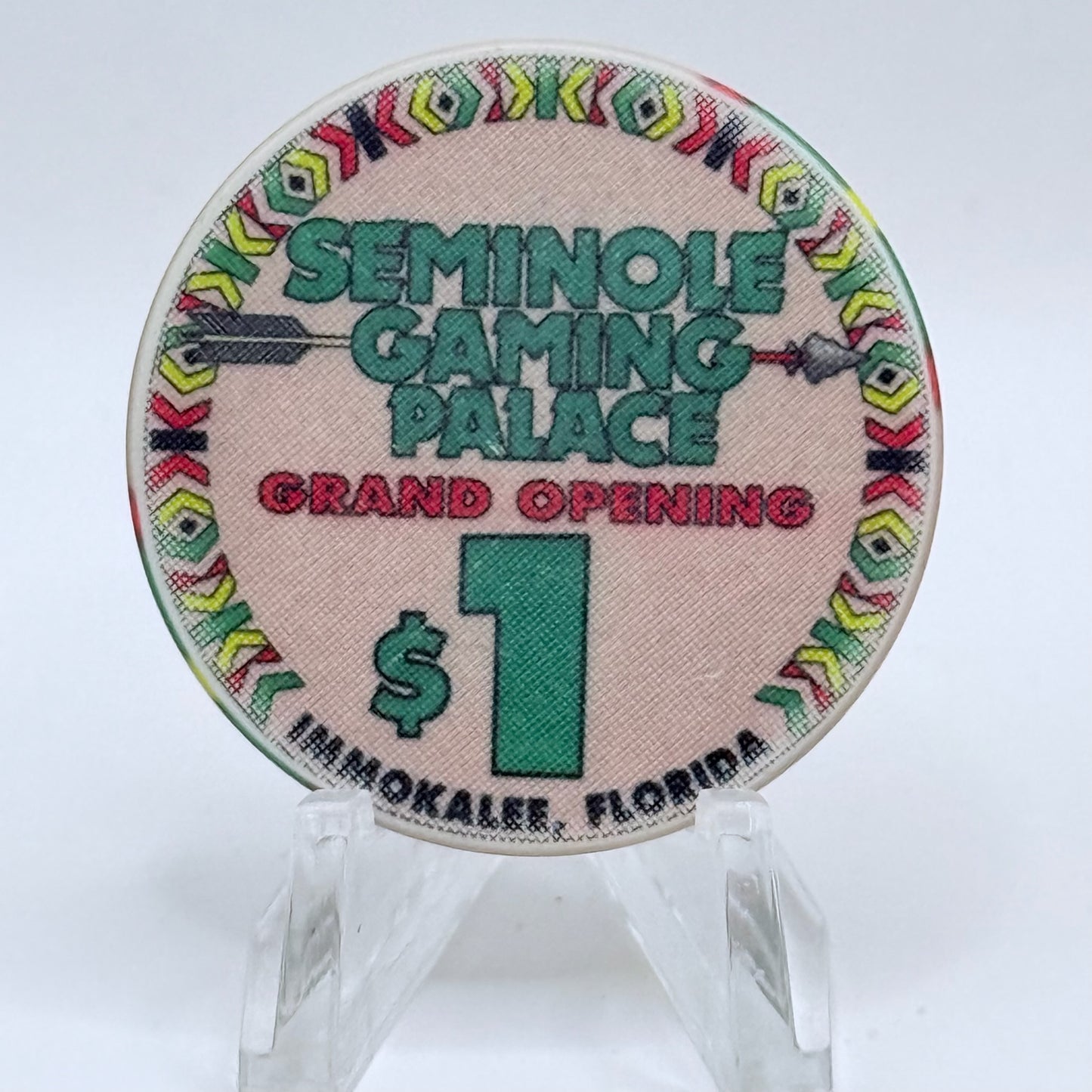 Seminole Gaming Palace Immokalee Florida 1994 'Grand Opening' Series 3 LE $1 Casino Chip