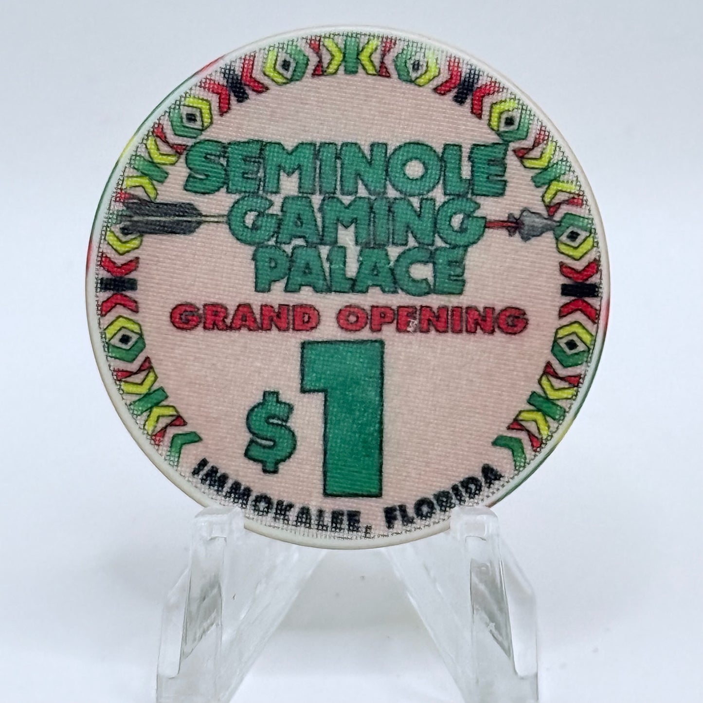 Seminole Gaming Palace Immokalee Florida 1994 'Grand Opening' Series 3 LE $1 Casino Chip