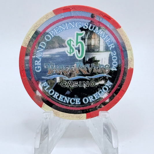 Three Rivers Casino Florence Oregon 2004 'Grand Opening' LE $5 Casino Chip