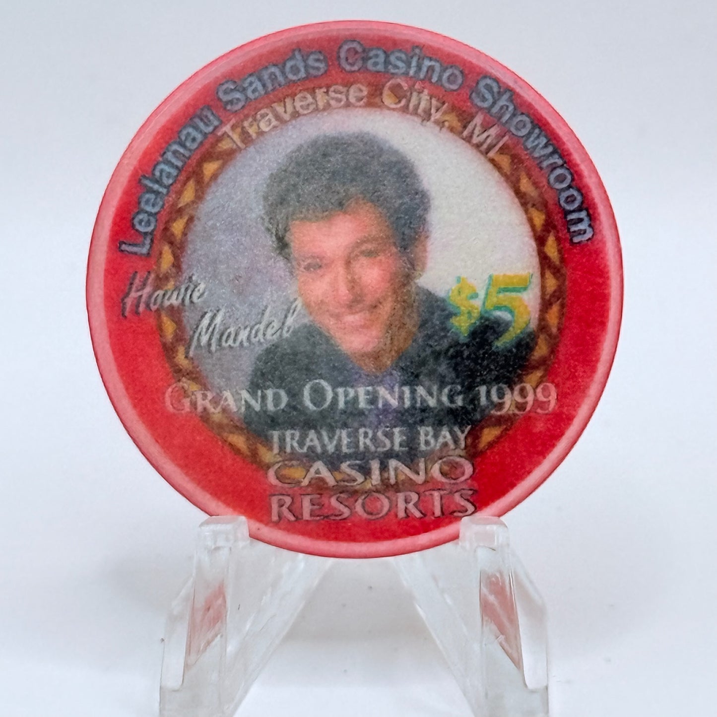 Leelanau Sands Casino Peshawbestown Michigan 1999 'Howie Mandel - Grand Opening' LE $5 Casino Chip