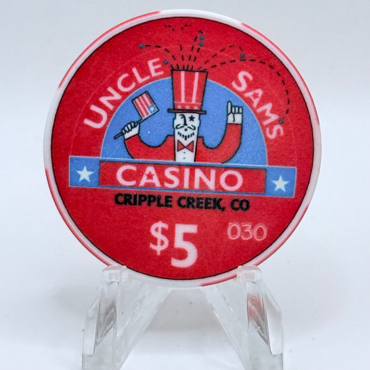 Uncle Sam's Casino Cripple Creek Colorado 1999 'Grand Opening' LE $5 Casino Chip