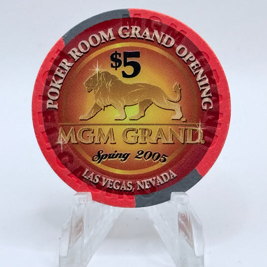 MGM Grand (Theme Hotel) Las Vegas Nevada 2005 'Poker Room Grand Opening' LE $5 Casino Chip E4396
