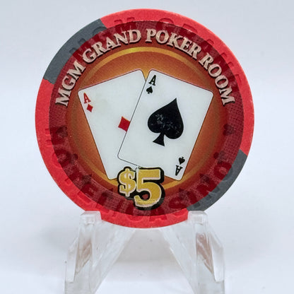 MGM Grand (Theme Hotel) Las Vegas Nevada 2005 'Poker Room Grand Opening' LE $5 Casino Chip E4396