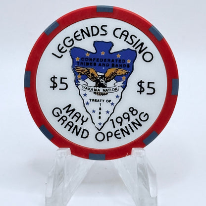 Legends Casino Toppenish Washington 1998 'Grand Opening' LE $5 Casino Chip