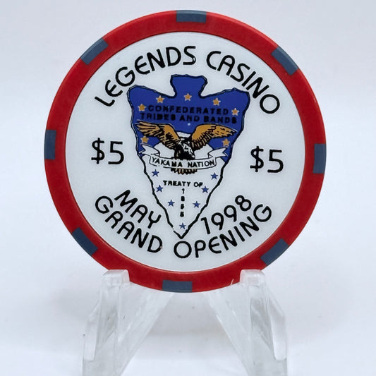 Legends Casino Toppenish Washington 1998 'Grand Opening' LE $5 Casino Chip