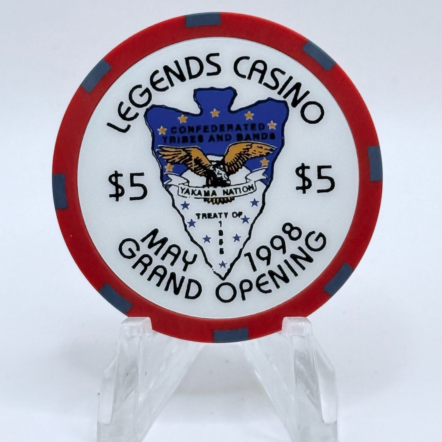 Legends Casino Toppenish Washington 1998 'Grand Opening' LE $5 Casino Chip