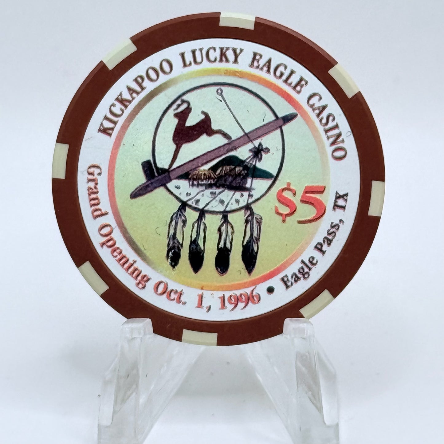Kickapoo Lucky Eagle Eagle Pass Texas 1996 'Grand Opening' LE $5 Casino Chip