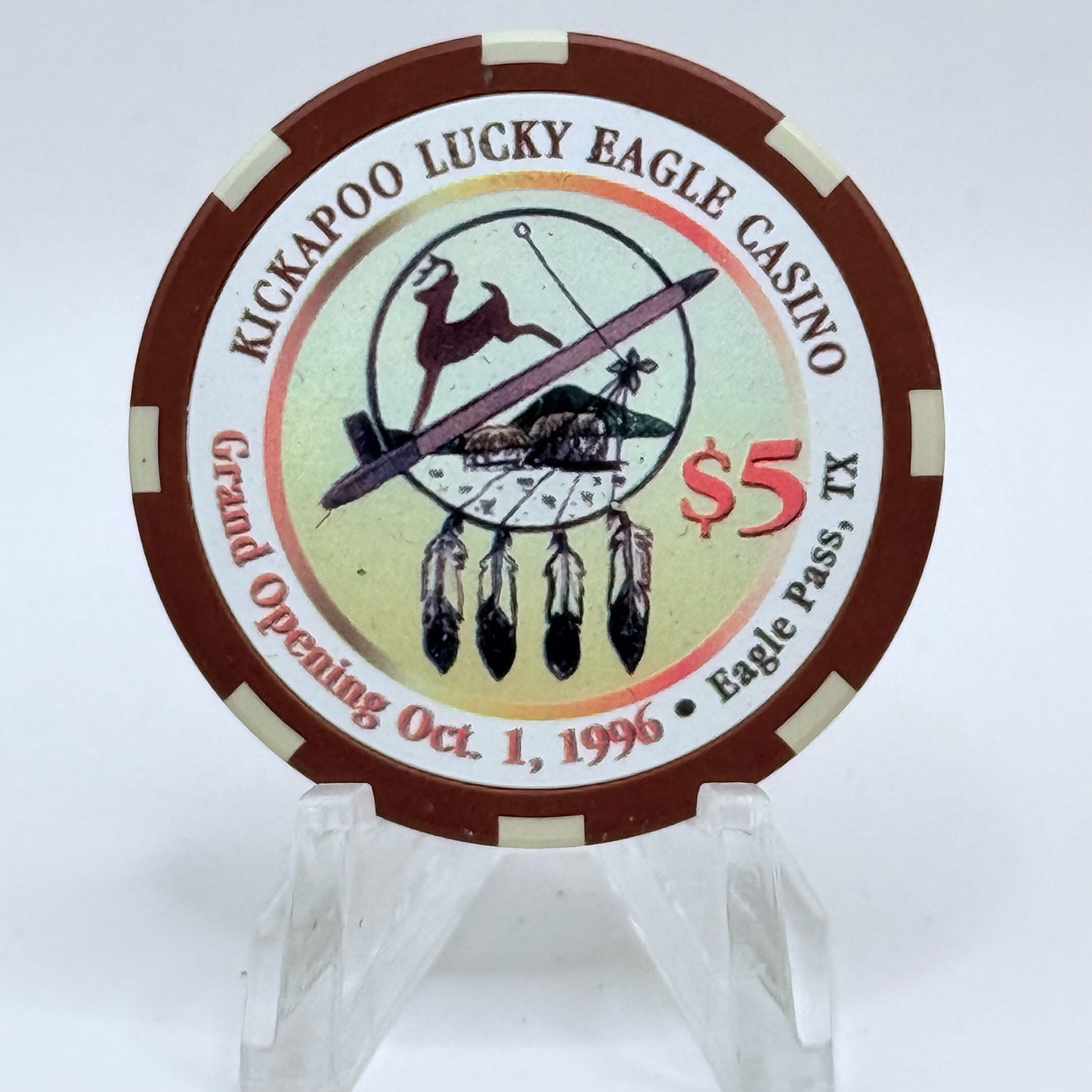 Kickapoo Lucky Eagle Eagle Pass Texas 1996 'Grand Opening' LE $5 Casino Chip