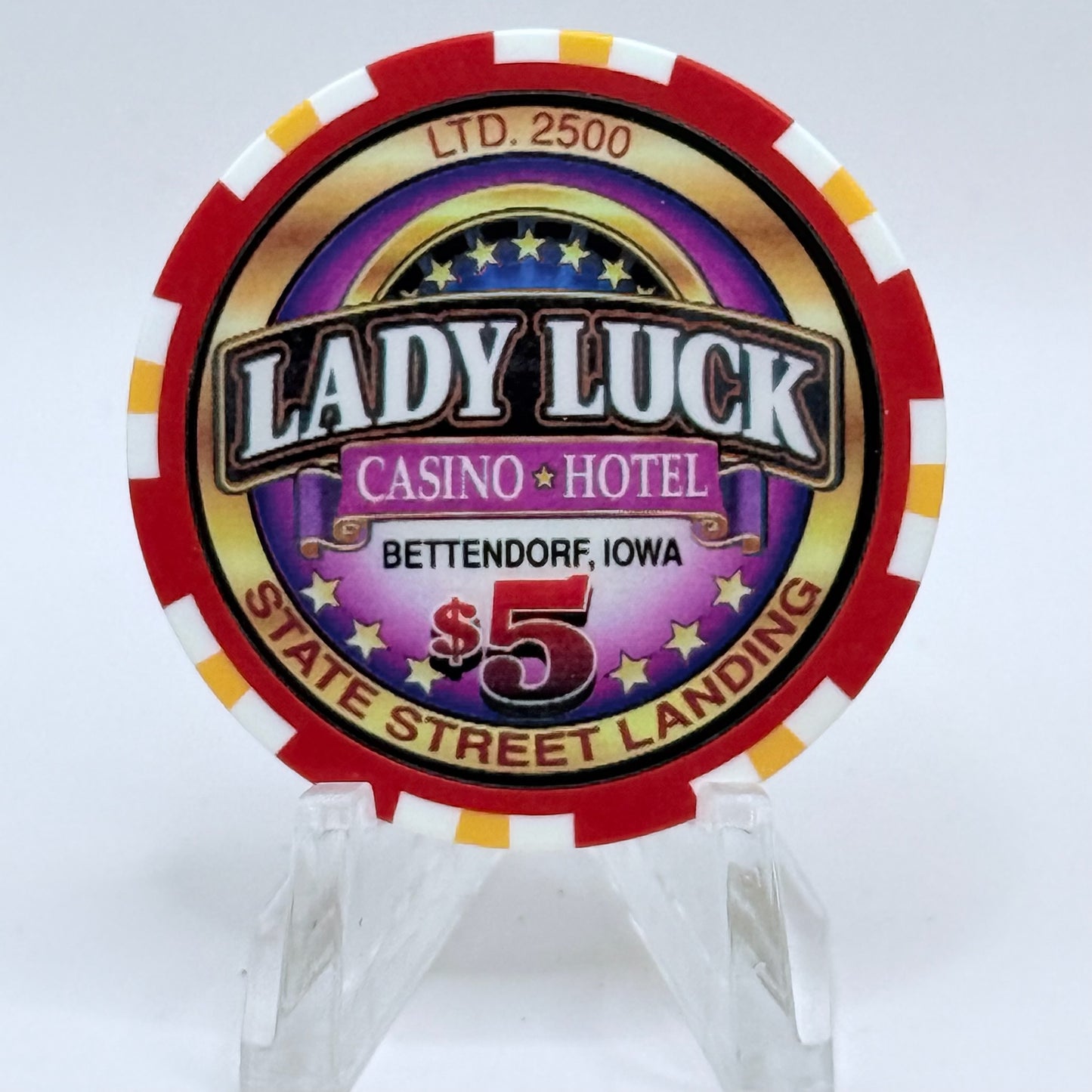 Lady Luck Bettendorf Quad Cities 1998 'Hotel Grand Opening' LE $5 Casino Chip