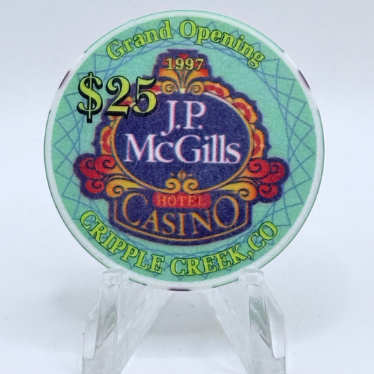 J.P. McGill's Hotel & Casino Cripple Creek Colorado 1997 'Grand Opening' LE $25 Casino Chip