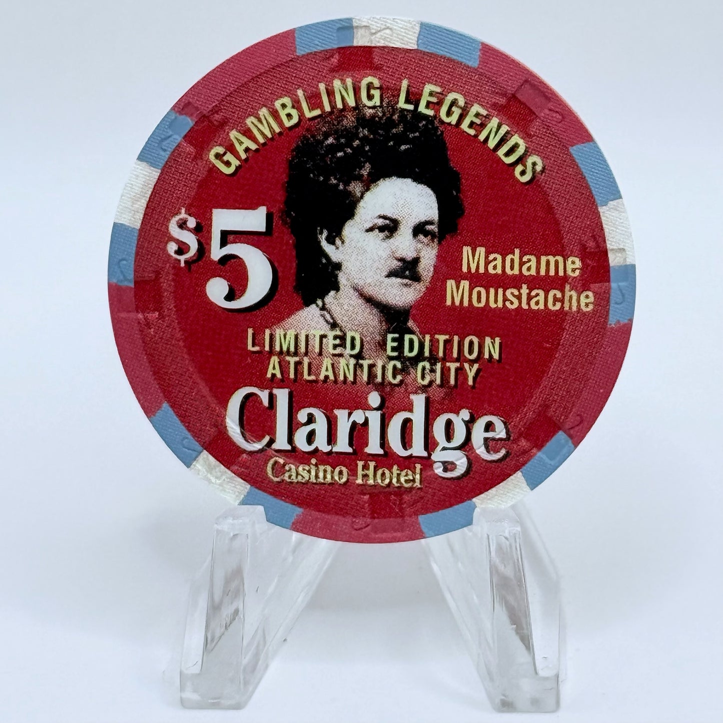 Claridge Atlantic City New Jersey 'Gambling Legends Madame Moustache' LE $5 Casino Chip