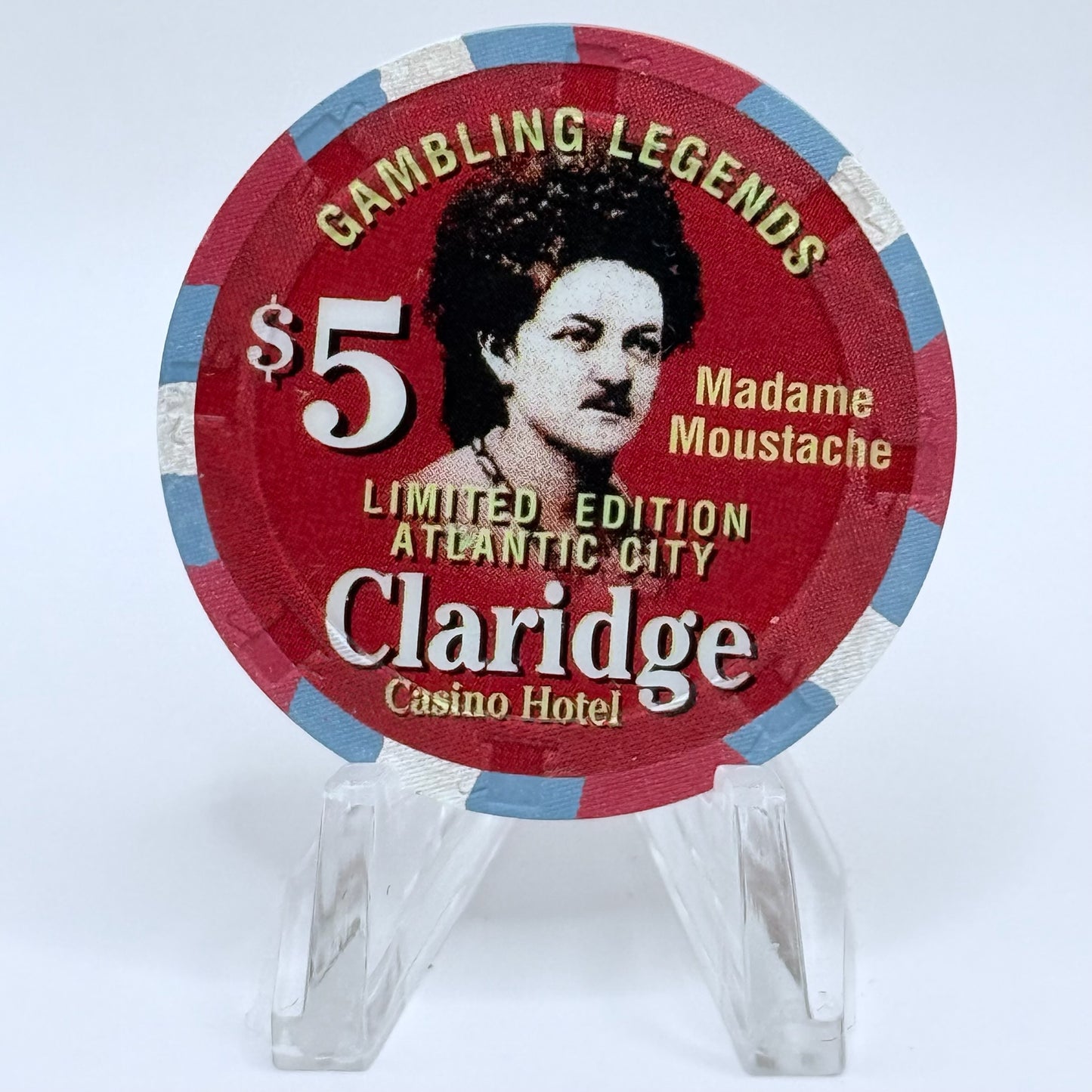 Claridge Atlantic City New Jersey 'Gambling Legends Madame Moustache' LE $5 Casino Chip