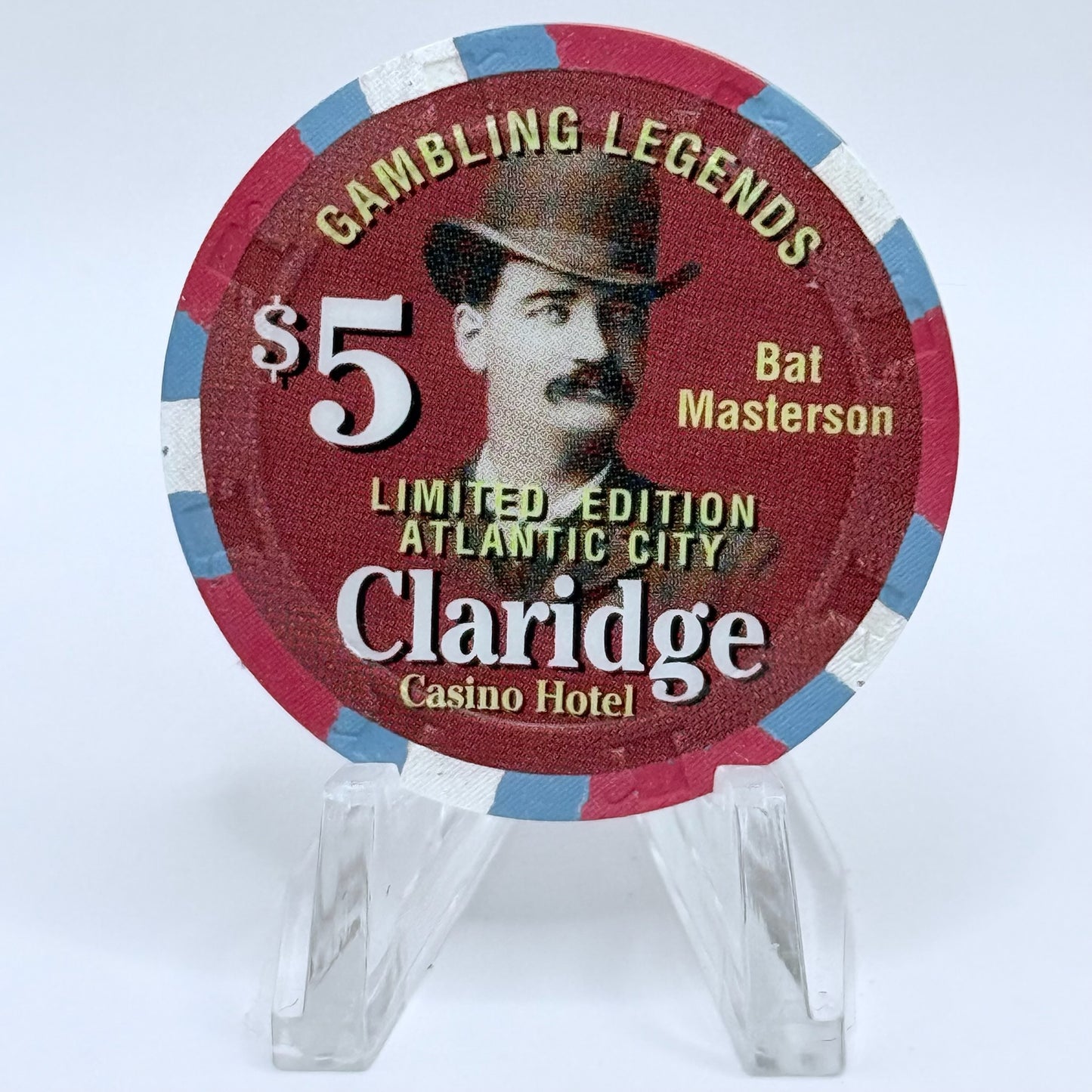 Claridge Atlantic City New Jersey 'Gambling Legends Bat Masterson' LE $5 Casino Chip