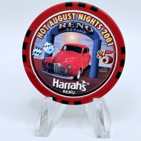 Harrah's Reno Nevada 2001 'Hot August Nights' LE $5 Casino Chip V8988
