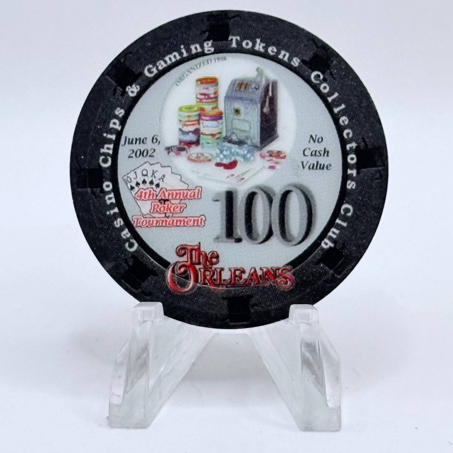 CCA Blackjack/Poker Tournaments 2002 'CC&GTCC Poker Tournament' Series 4 $100 NCV Casino Chip V9298
