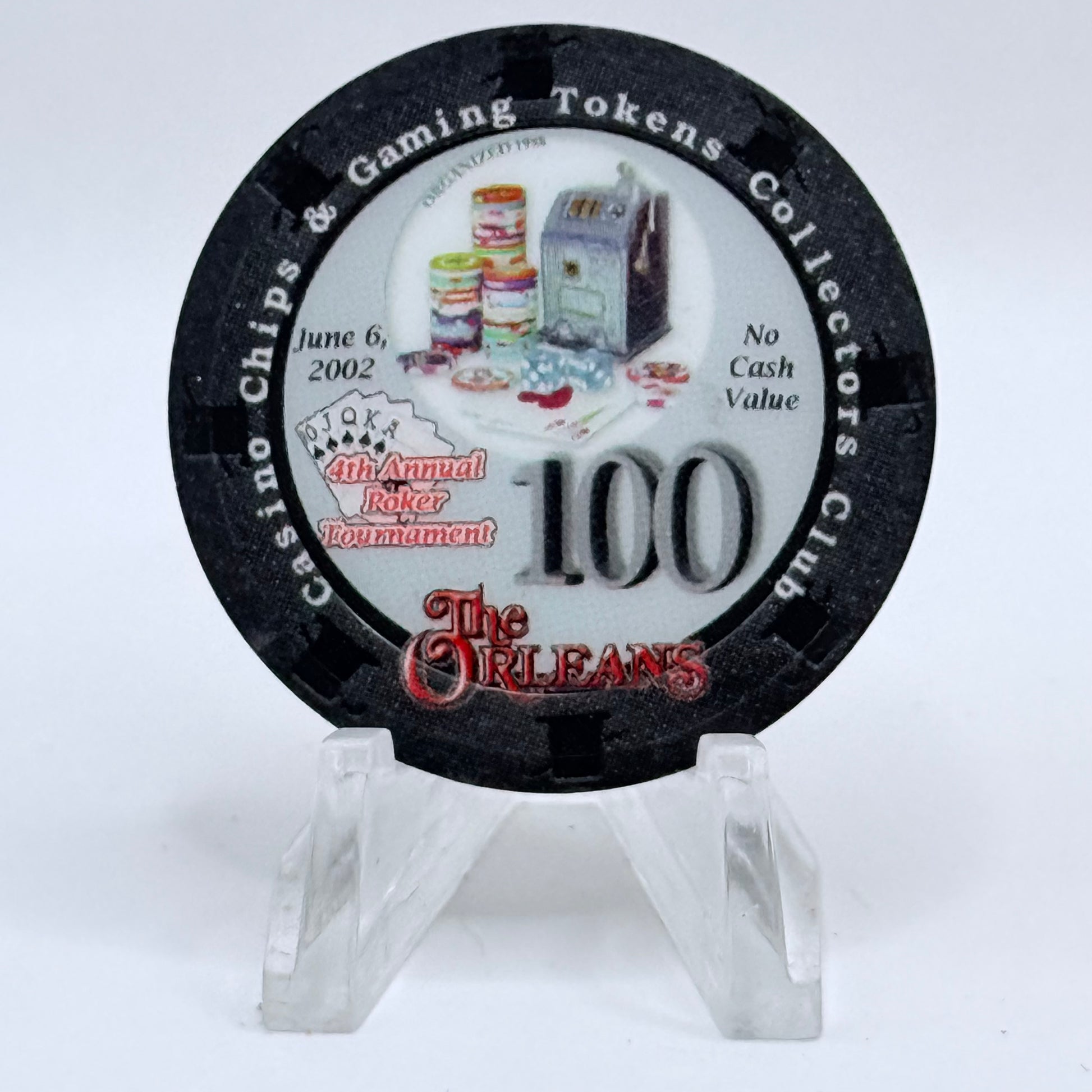 CCA Blackjack/Poker Tournaments 2002 'CC&GTCC Poker Tournament' Series 4 $100 NCV Casino Chip V9298