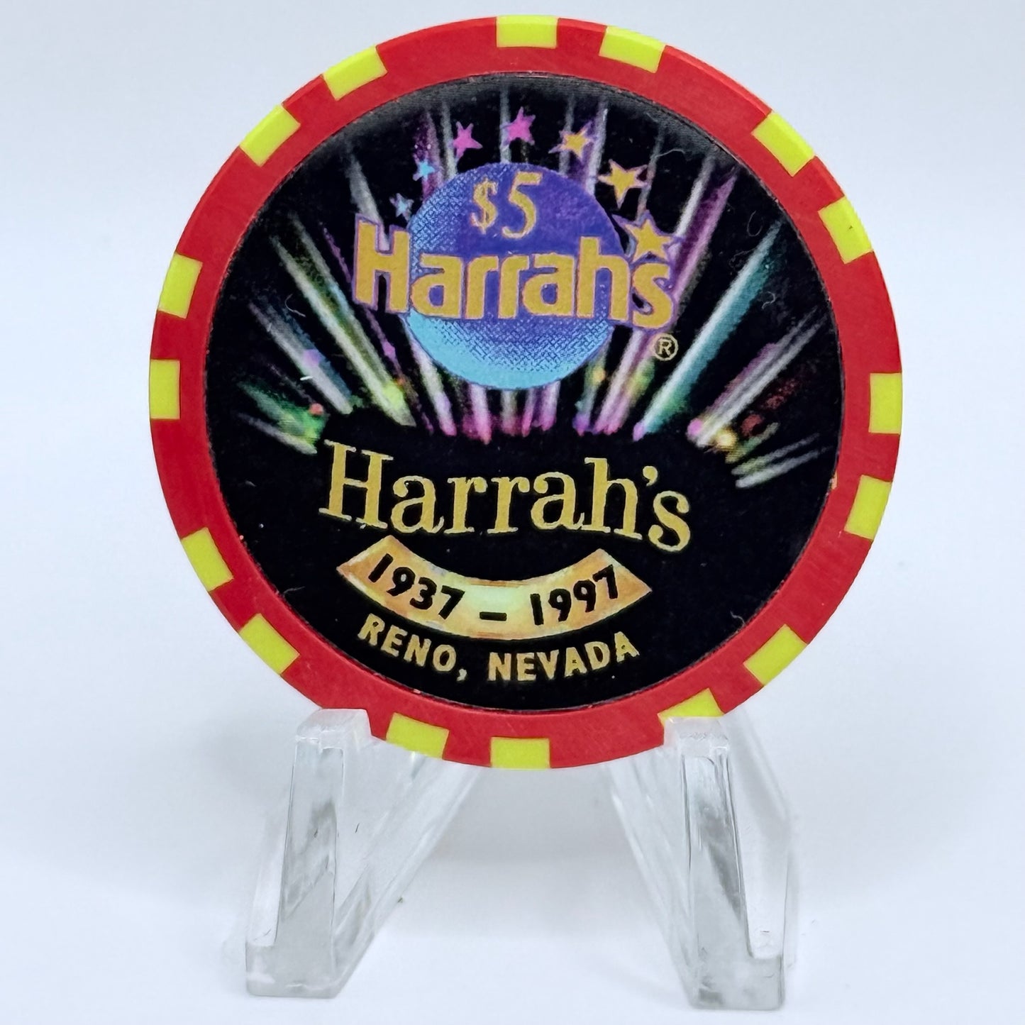 Harrah's Reno Nevada 1997 '60th Anniversary' LE $5 Casino Chip N8534