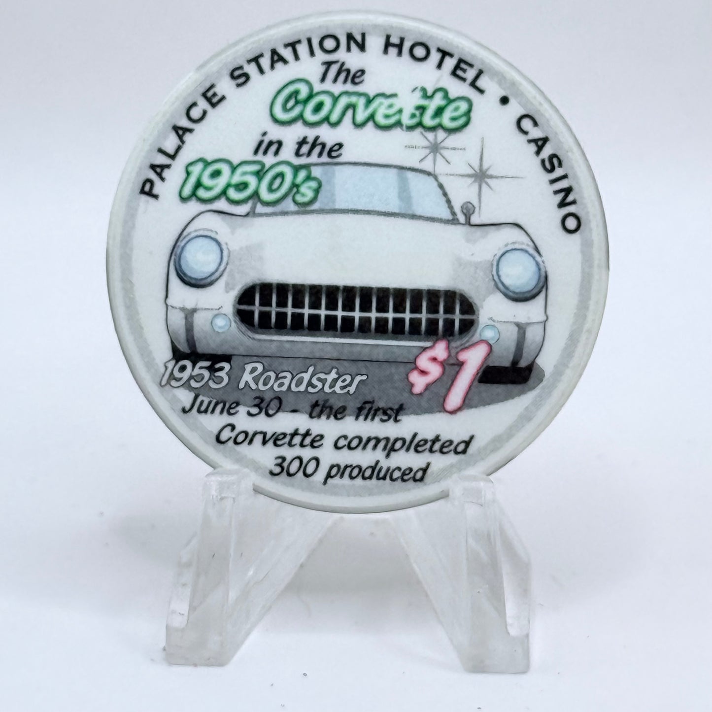 Palace Station Las Vegas Nevada 2002 'Corvette In The 1950's' LE $1 Casino Chip E1807