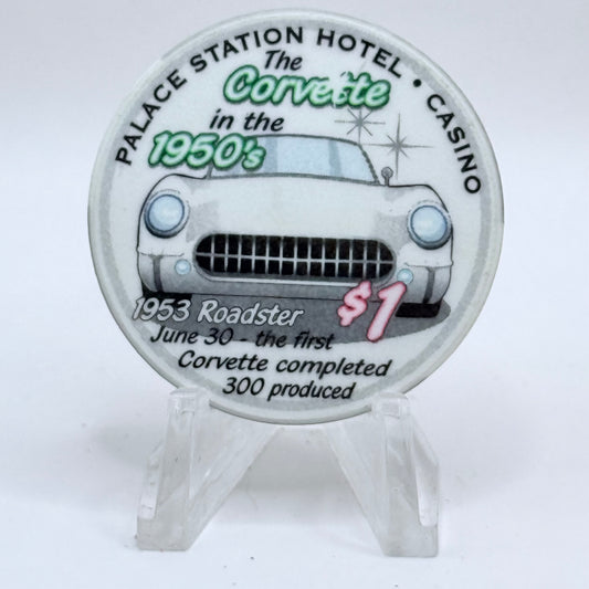 Palace Station Las Vegas Nevada 2002 'Corvette In The 1950's' LE $1 Casino Chip E1807