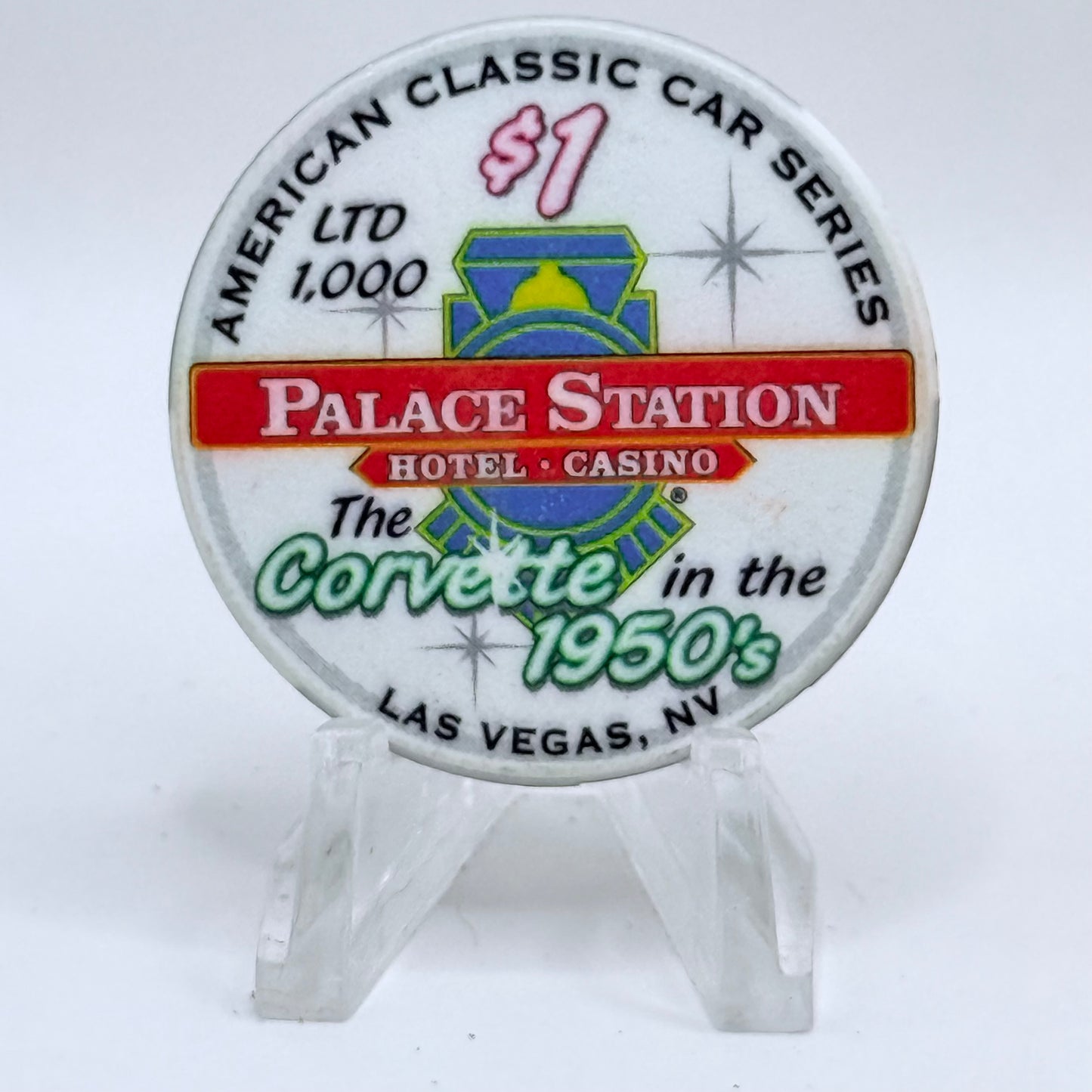 Palace Station Las Vegas Nevada 2002 'Corvette In The 1950's' LE $1 Casino Chip E1807