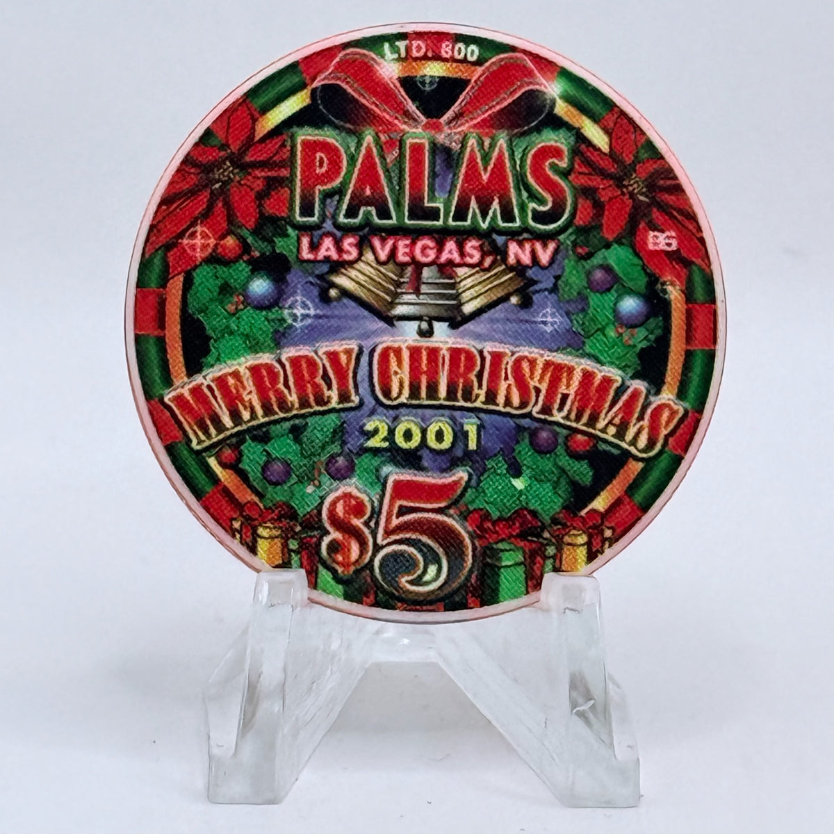 Palms Casino Resort Las Vegas Nevada 2001 'Christmas' LE $5 Casino Chip V9432