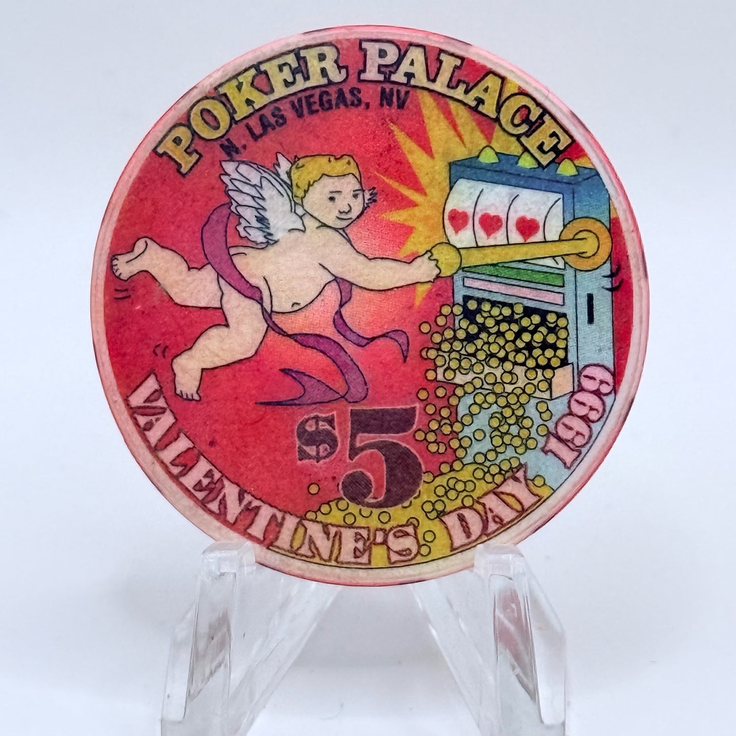 Poker Palace N. Las Vegas Nevada 1999 'Happy Valentine's Day' LE $5 Casino Chip V3232