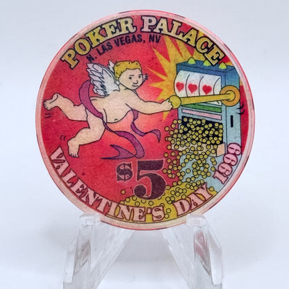 Poker Palace N. Las Vegas Nevada 1999 'Happy Valentine's Day' LE $5 Casino Chip V3232