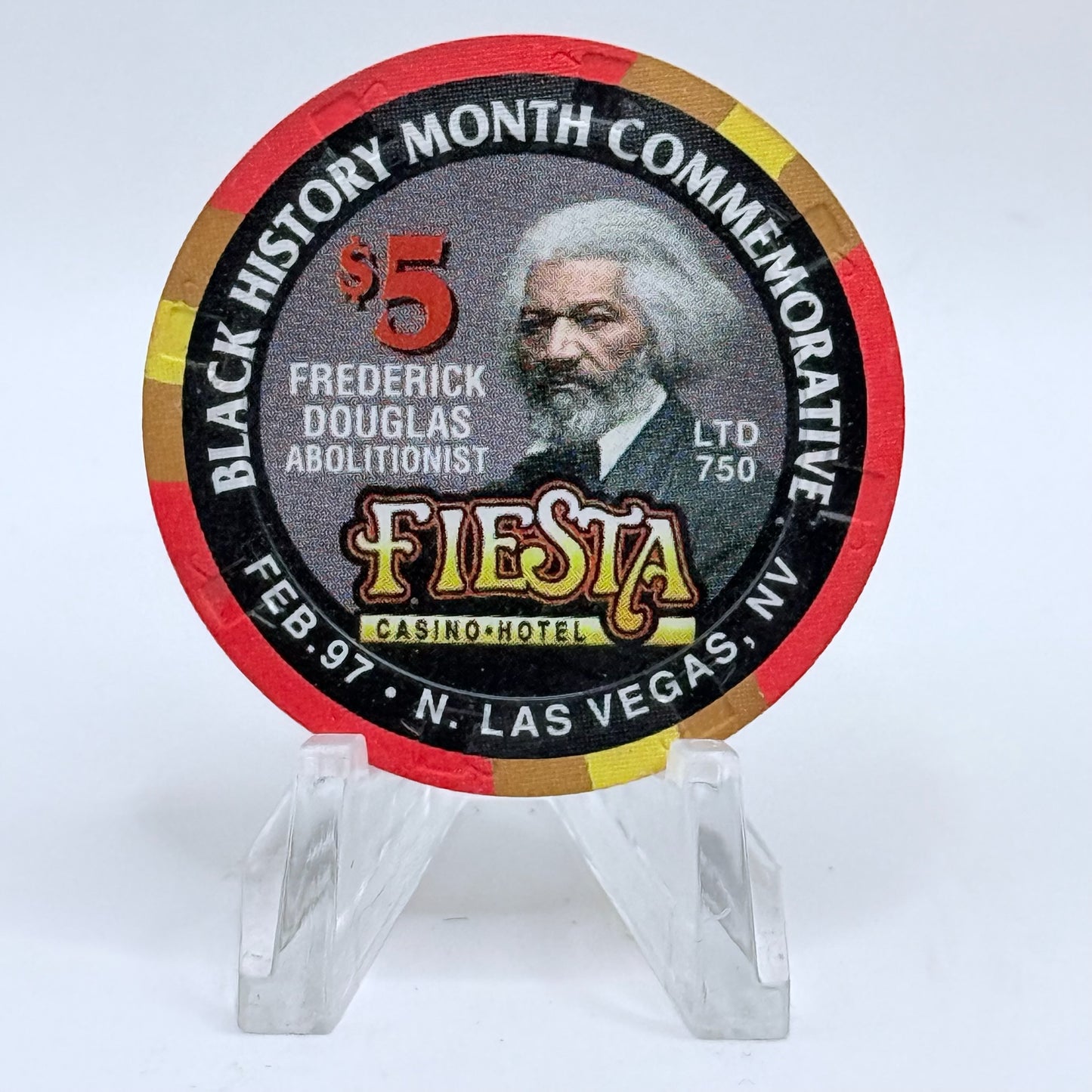 Fiesta Rancho N. Las Vegas Nevada 1997 'Frederick Douglas' Series 3 LE $5 Casino Chip N8227