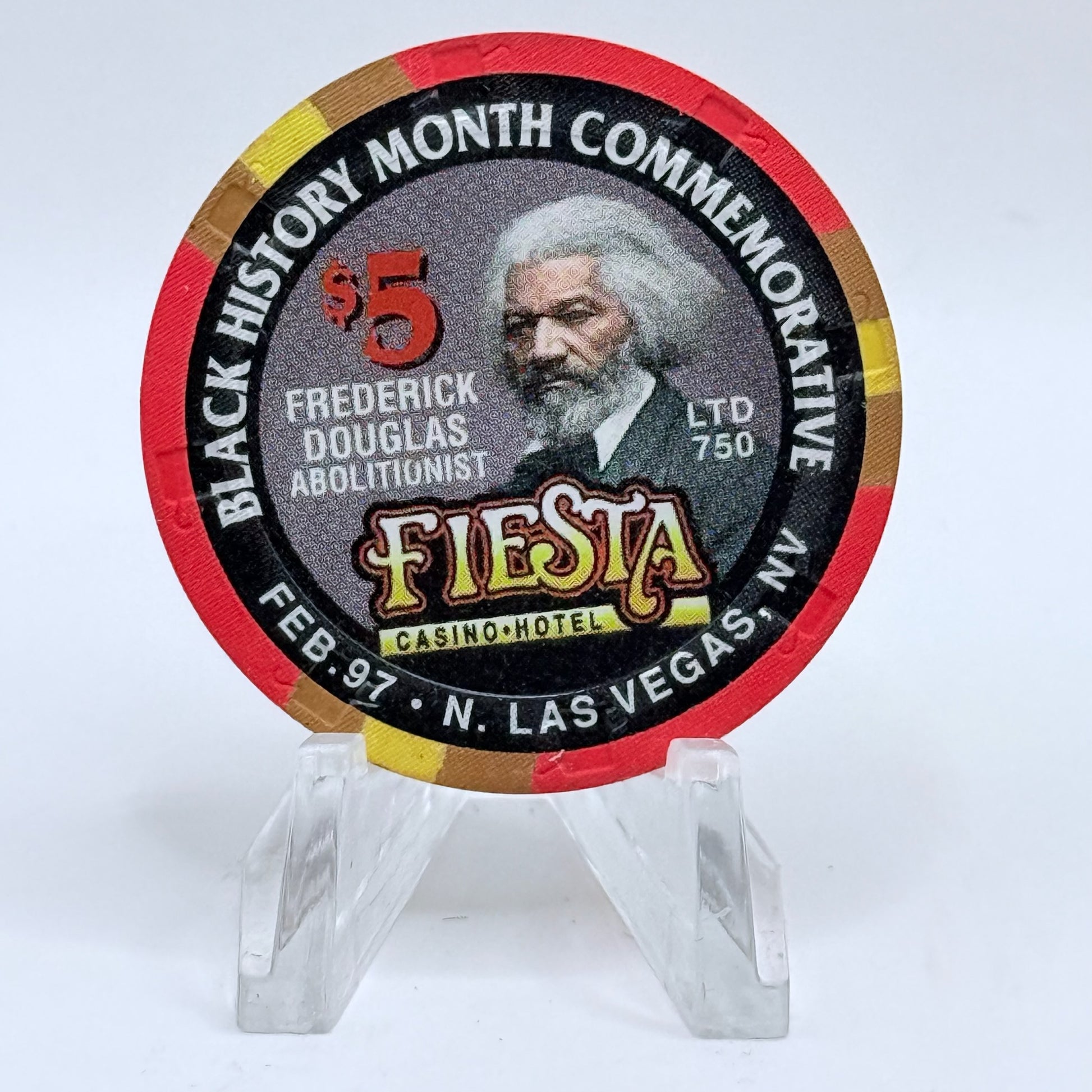 Fiesta Rancho N. Las Vegas Nevada 1997 'Frederick Douglas' Series 3 LE $5 Casino Chip N8227
