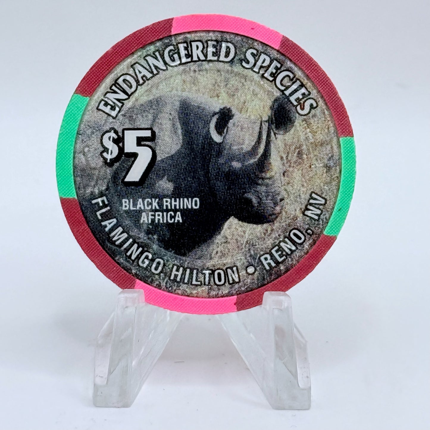Flamingo Hilton Reno Nevada 1996 'Black Rhino' Series 10 LE $5 Casino Chip N8328