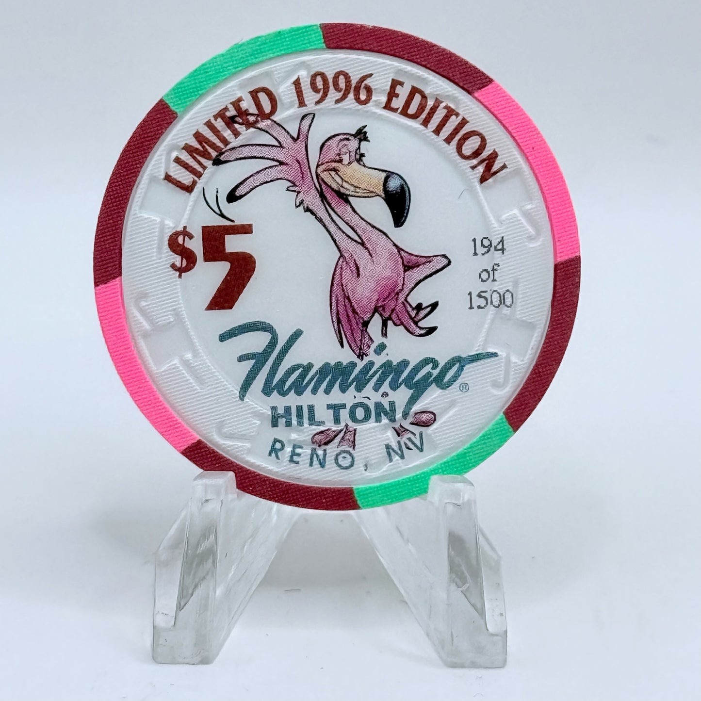Flamingo Hilton Reno Nevada 1996 'Black Rhino' Series 10 LE $5 Casino Chip N8328