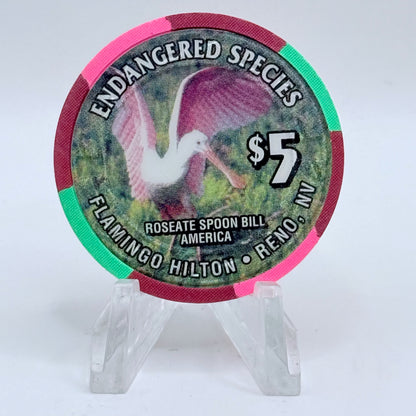 Flamingo Hilton Reno Nevada 1996 'Roseate Spoon Bill' Series 10 LE $5 Casino Chip N8326