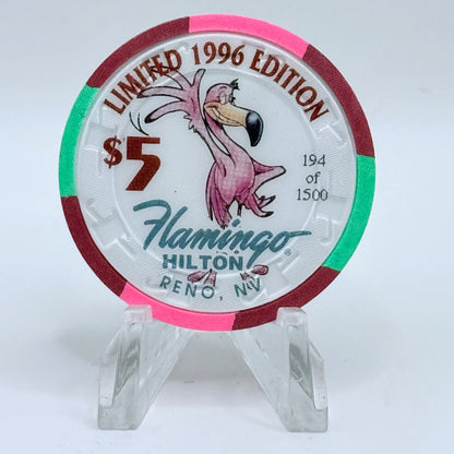 Flamingo Hilton Reno Nevada 1996 'Roseate Spoon Bill' Series 10 LE $5 Casino Chip N8326