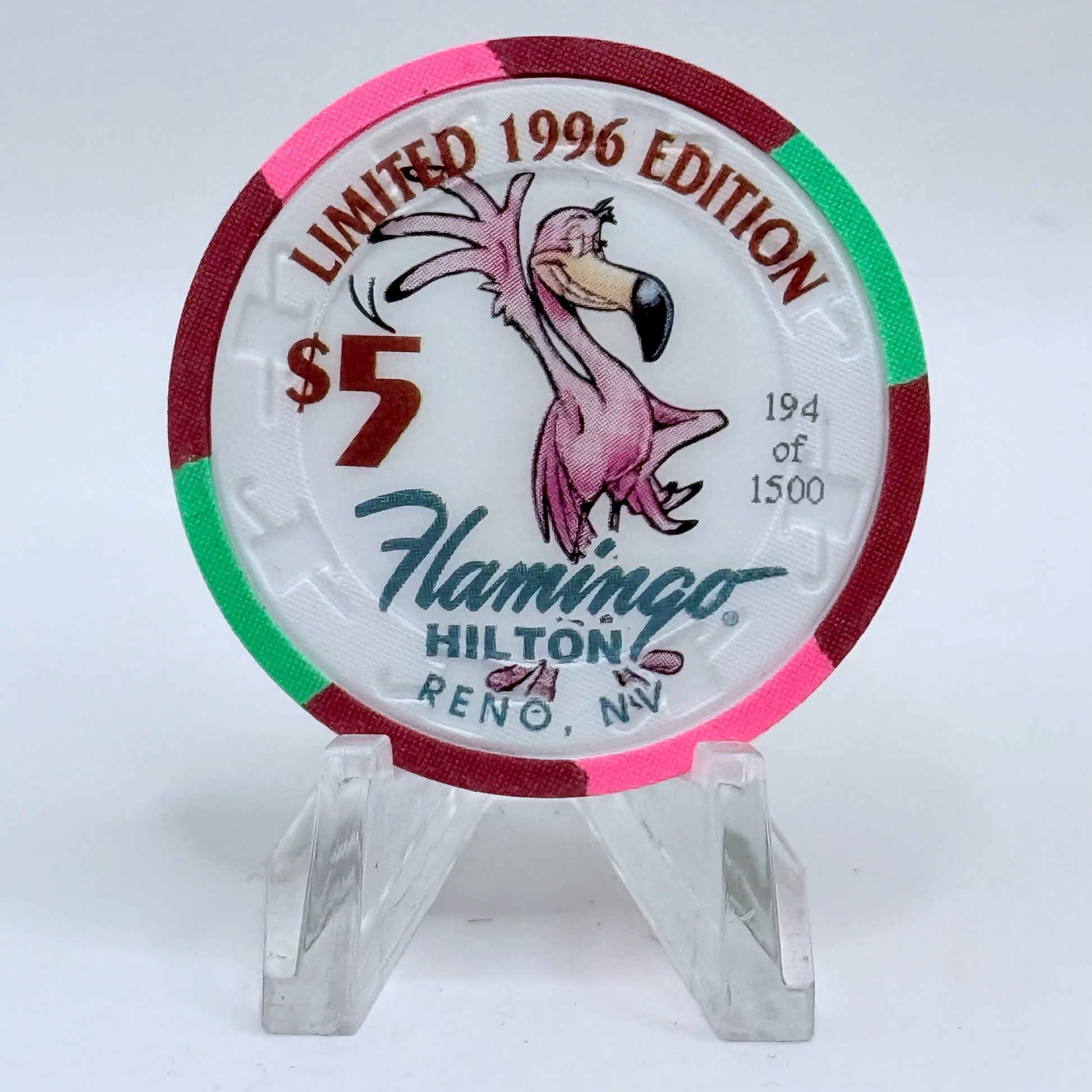 Flamingo Hilton Reno Nevada 1996 'Cheetah' Series 10 LE $5 Casino Chip N8329
