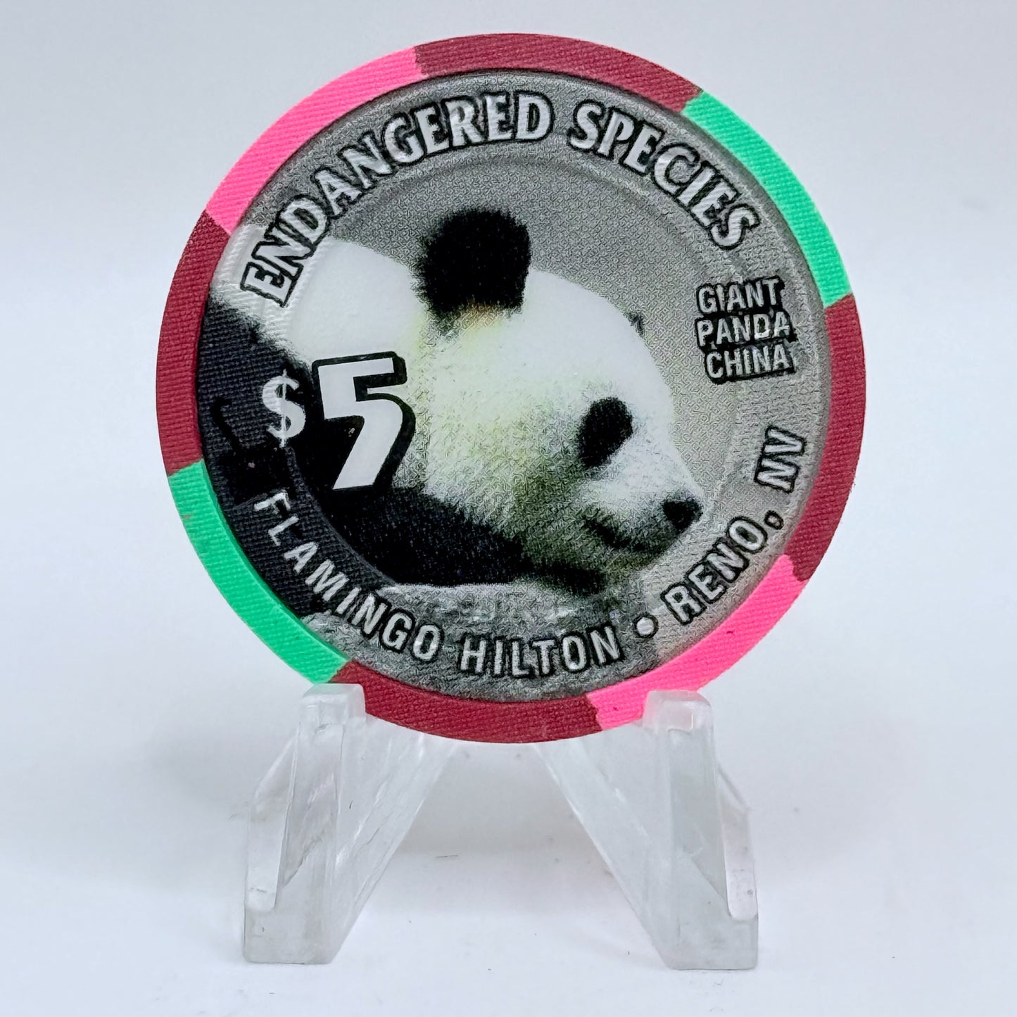 Flamingo Hilton Reno Nevada 1996 'Giant Panda' Series 10 LE $5 Casino Chip N8325