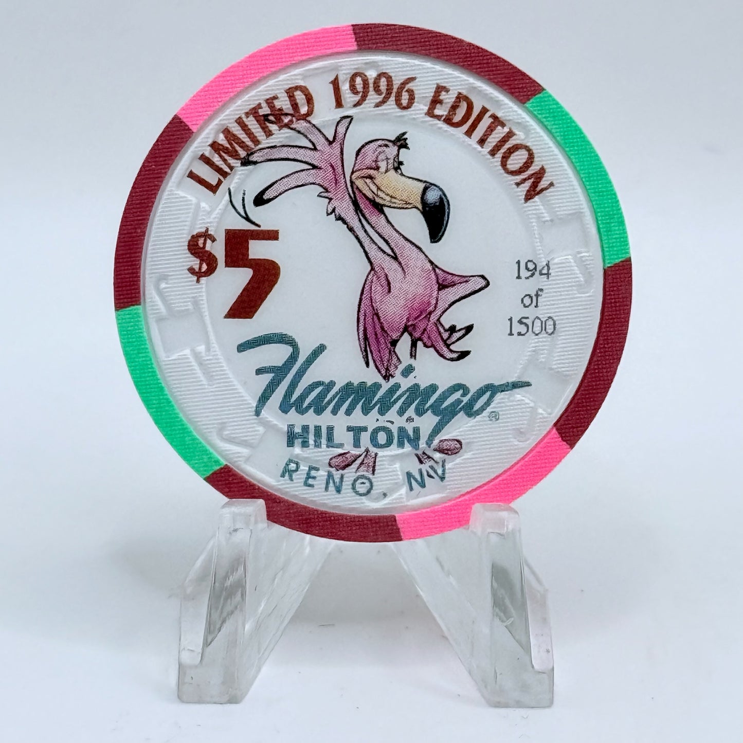Flamingo Hilton Reno Nevada 1996 'Giant Panda' Series 10 LE $5 Casino Chip N8325