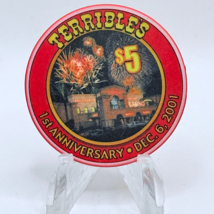 Terrible's Hotel Casino Las Vegas Nevada 2001 'Troy Herbst, 1st Anniversary' LE $5 Casino Chip V9883