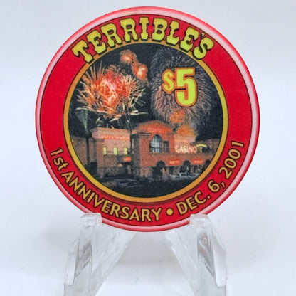 Terrible's Hotel Casino Las Vegas Nevada 2001 'Tim Herbst, 1st Anniversary' LE $5 Casino Chip V9882